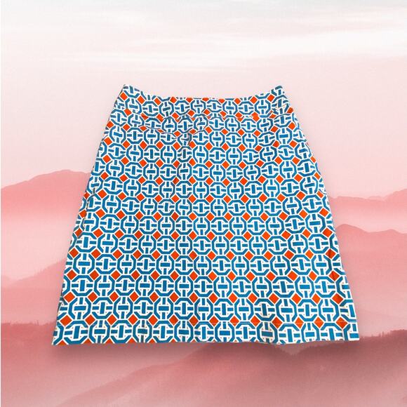 Dizzy Lizzie Abstract Geo Print Blue Red White Straight Skirt Size 4 - Picture 1 of 6